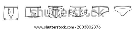 Underpants icon. Set of linear men's underwear icons. Vector illustration. Men's underpants vector icons. Black linear underwear icons