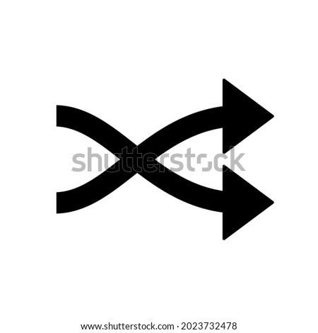 Arrow icon. Black crossed arrow. Mixed arrow. Vector illustration. Isolated shuffled arrow