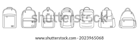 Backpack icon. Vector illustration. Set of black linear backpack icons. Isolated backpack icons