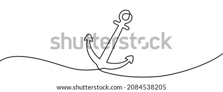 Continuous line drawing of anchor. Anchor linear icon. One line drawing background. Vector illustration. Anchor continuous line icon.