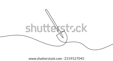 Continuous line drawing of shovel. Shovel linear icon. One line drawing background. Vector illustration. Shovel continuous line icon.