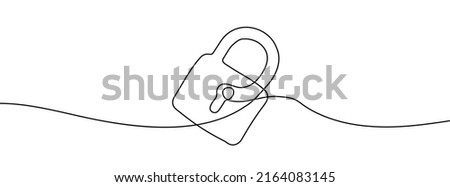 Continuous line drawing of padlock. Lock linear icon. One line drawing background. Vector illustration. Lock continuous line icon.
