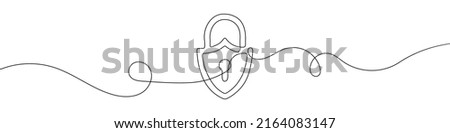 Continuous line drawing of padlock. Lock linear icon. One line drawing background. Vector illustration. Lock continuous line icon.