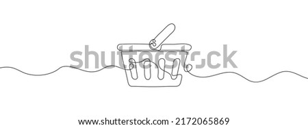 Single continuous line drawing of a shopping cart. One continuous line of a shopping basket icon. Vector illustration