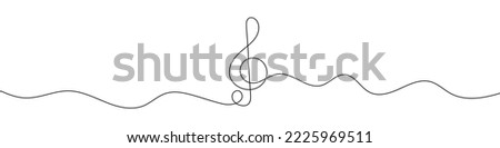 Continuous line drawing of treble clef. Music note one line icon. One line drawing background. Vector illustration. Line art of treble clef