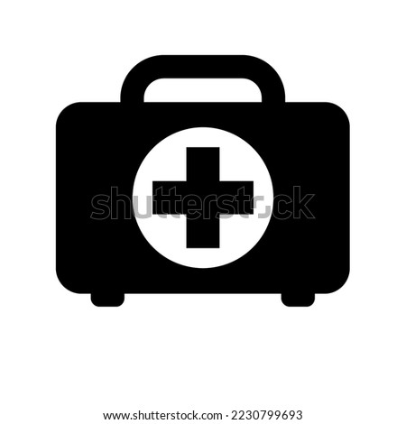 First aid kit icon. Black first aid kit icon on white background. Vector illustration. Symbol of first aid kit