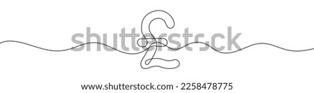 Continuous line drawing of sterling pound symbol. Line art of sterling pound coin sign. One line drawing background. Vector illustration.