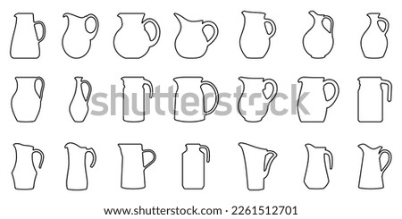 Jug linear icon. Set of jugs silhouettes isolated on white background. Water jug icon. Vector illustration