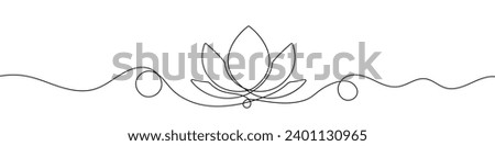 Continuous line drawing of lotus flower. One line drawing background. Vector illustration. Lotus flower continuous line.
