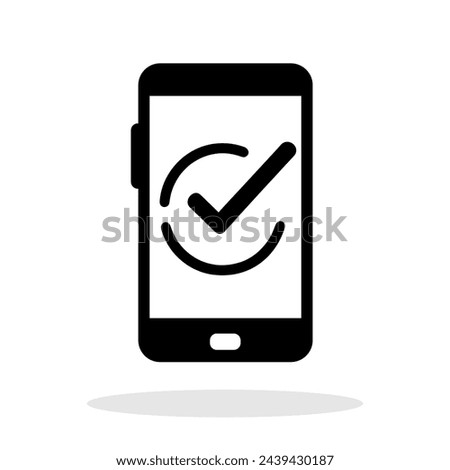 Phone with check mark icon. Black smartphone icon with check mark on white background. Vector illustration