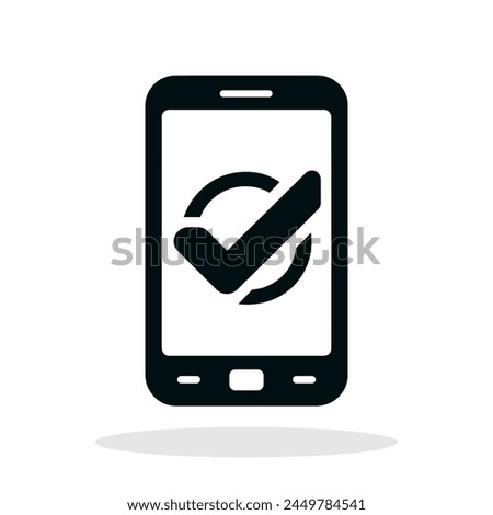 Phone with check mark icon. Black smartphone icon with check mark. Vector illustration