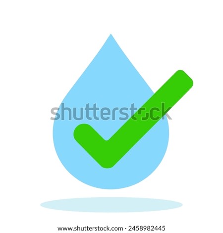 Water drop icon with checkmark. Clean water concept. Drinkable water icon isolated on white background. Vector illustration