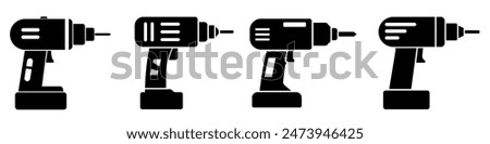 Drill icons set in flat design. Vector illustration of cordless drill icon. Concept of construction, diy, repair, and carpentry work