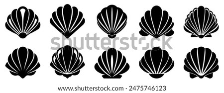 Sea shell icon. Set of pearl shell icons. Vector illustration. Shell vector icons. Black seashell icons