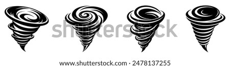 Tornado icons set. Hurricane symbol. Black typhoon icon isolated on white background. Vector illustration