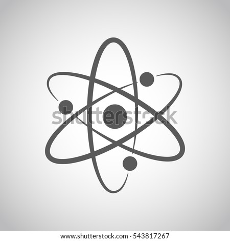 Atom icon in flat design. Gray molecule symbol or atom symbol isolated. Vector illustration.