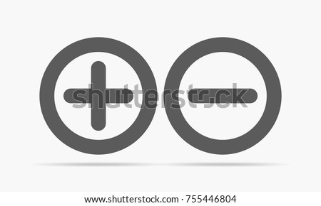 Gray plus minus. Vector illustration. Plus and minus round icons on light background.