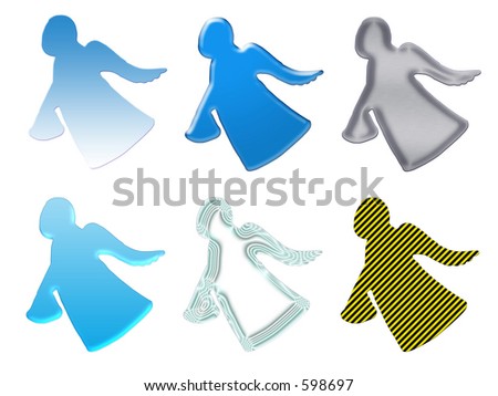 Angels silhouettes with the gift. Isolated on the white background