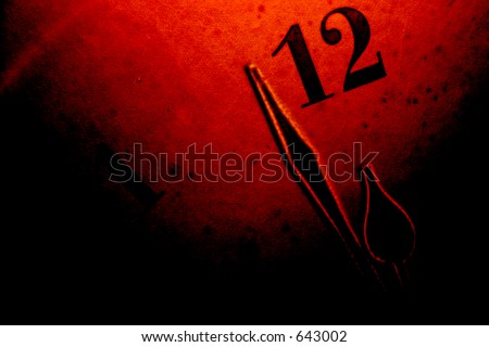 Time background. Dark grunge clock face background with ending time: clock finger near to 12