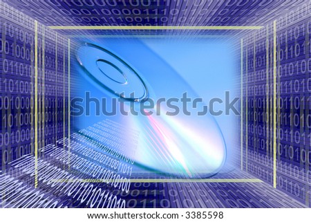 Information technologies background with binary code tunnel and data stream