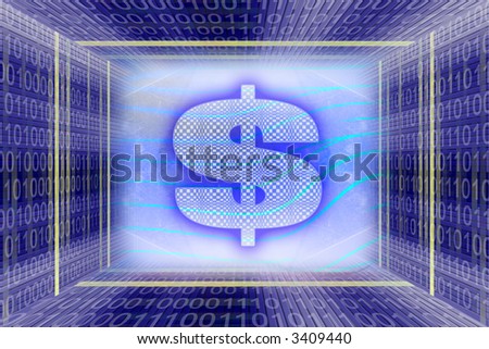 Global Information technology, binary code tunnel. Digital Money concept