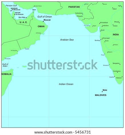 Sea Maps Series: Arabian Sea, Indian Ocean Stock Photo 5456731 ...