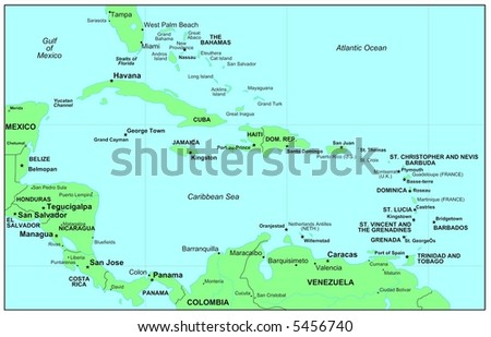 Sea Maps Series: Caribbean Sea Stock Photo 5456740 : Shutterstock