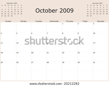 2009 Year Monthly calendar with previous and next months. Start of week Sunday