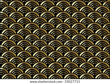 Traditional Japanese Ornamental Pattern- Seigaiha, Golden. Vector ...