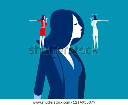 Decision making of business people. Concept business vector illustration, Devil and angle, Flat business cartoon, Confusion, Uncertainty, Thinking.