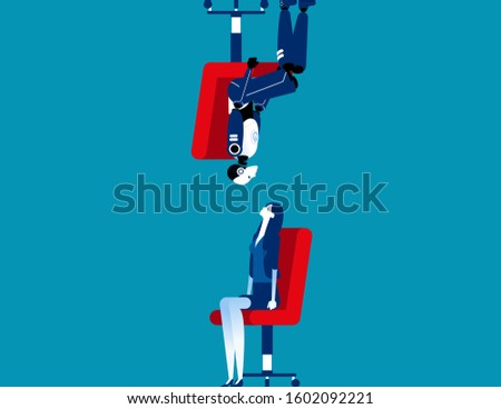 Differences between human and robot. Concept business person vector illustration, Watching, Upside Down