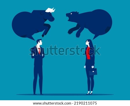 Business team talk bull and bear marketing. Business investor vector illustration