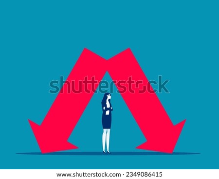 The leader is stuck between the falling arrows. Business vector illustration concept

