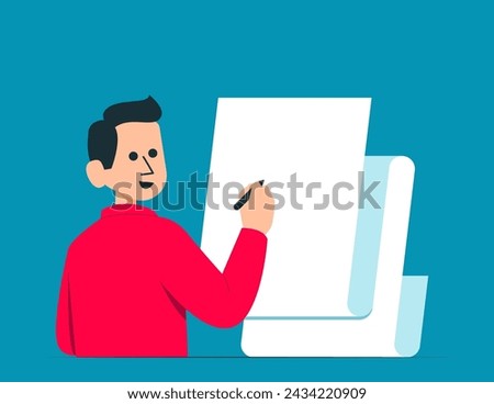 Person filling tax form. Vector illustration concept

