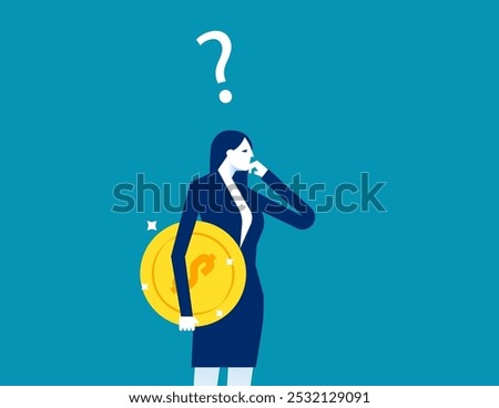 Money. Businessman investor holding money coin thinking about investment, pay off debt or invest to earn profit