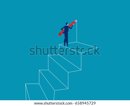 Businessman drawing outline of steps with pen. Concept business vector illustration.