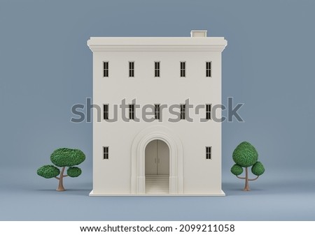 Real estate property single apartment with trees, miniature house model white and red colors, 3d Rendering, hi-res, nobody Stock fotó © 