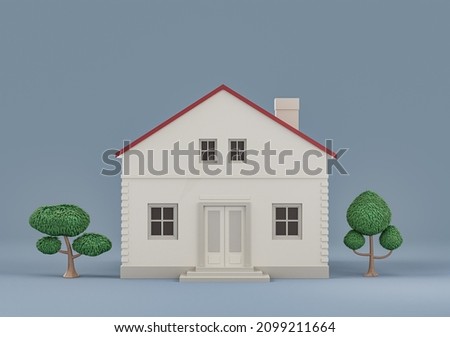 Real estate property single detached house with trees, miniature detached house model white and red colors, 3d Rendering, hi-res, nobody Stock fotó © 