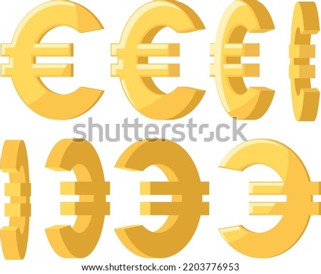 Euro sign set, spinning close-up on a white background.
