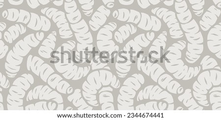 Halloween seamless pattern with maggots or worms for holiday design monochrome background. Wallpaper with scary insect larvae for october party banner, poster or postcard