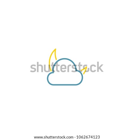 Simple blue cloud and yellow half moon line icon
