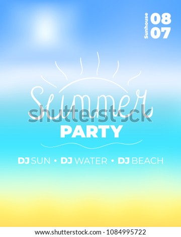 Summer party banner design template. Beach background