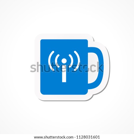 Internet logotype design. Blue cup sticker with wireless internet logo icon