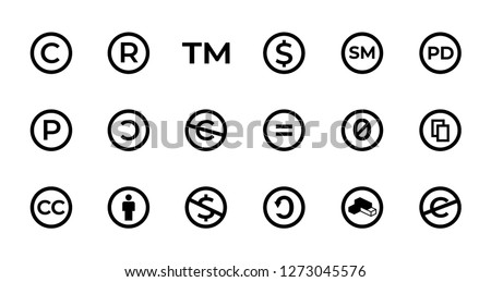 Licence and copyright sign set with trademark, creative commons, public domain and other icons