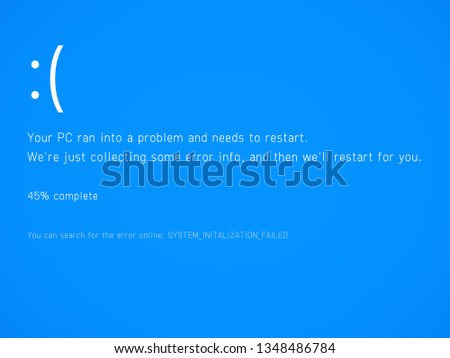 Blue Screen of Death. Operating system crash error message. BSOD malfunction report.