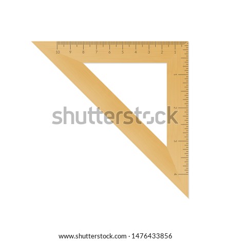 Wooden isosceles triangle with metric and imperial units ruler scale