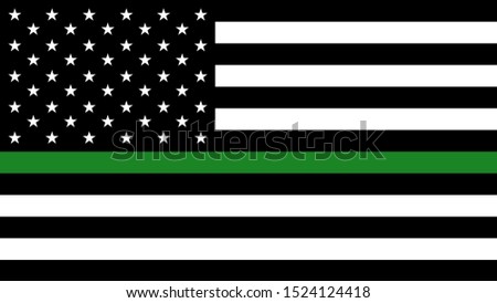USA flag with a thin green line - a sign to honor and respect american border patrol, park rangers and federal agents