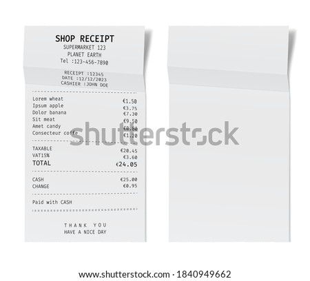 Template of a shop receipt. Mockup of a check from mall.