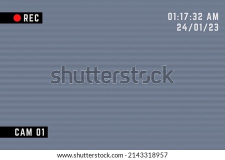 Security camera 3x2 video frame. Camcorder ui overlay. Videocamera frame with record indicator.