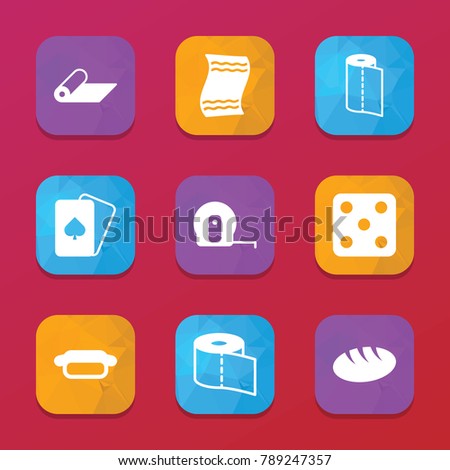 Roll icons. vector collection filled roll icons set.. includes symbols such as bread, toilet paper, paper towel, measure tape, dice. use for web, mobile and ui design.